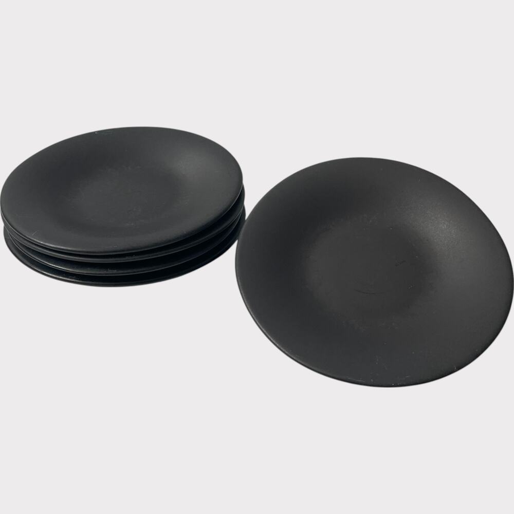 Pottery Barn Ellipse Saucer Dishes Set of 5 Black Made in Japan Stoneware 6"